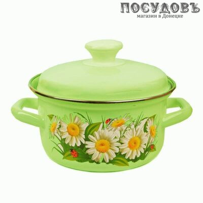 КМК 61915-103/4.02-У4 кастрюля с крышкой 2,0 л, сталь эмалированная, салатовый с рисунком