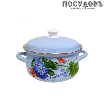 КМК 51915-383/6-У4 кастрюля с крышкой 2,3 л, сталь эмалированная, цвет синий с рисунком