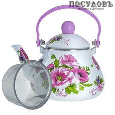 Metalloni EM-131X1/14 Нежные маки чайник, 1,3 л, сталь эмалированная, цвет: белый с рисунком