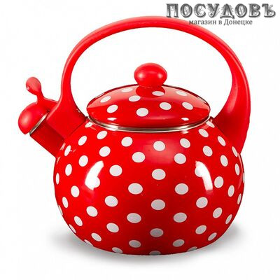 Metalloni EM-25101/66 Горошек чайник со свистком, 2,5 л, сталь эмалированная, цвет: красный с узором