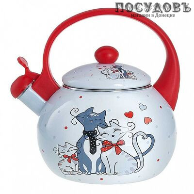 Metalloni EM-25101/70 Влюбленные коты чайник со свистком, 2,5 л, сталь эмалированная