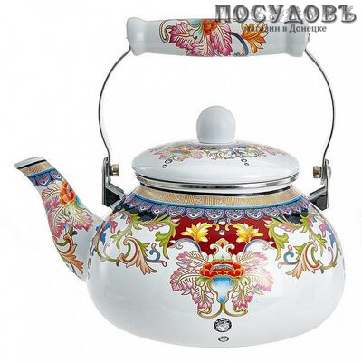 Metalloni EM-251X1/55 Восток чайник, 2,5 л, сталь эмалированная, цвет: белый с рисунком