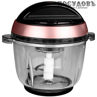 Centek CT-1396 измельчитель 600 Вт, чаша стеклянная 2300 мл, две пары ножей, цвет черный с розовым