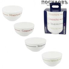 Luminarc Soupset P1266 салатники в наборе, стекло упрочненное, цвет белый с рисунком, 750 мл, Франция 4 шт.
