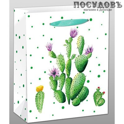 Dream cards Кактус с цветочками ППД-9611 пакет подарочный, 230×180×100 мм, бумага, матовая ламинация