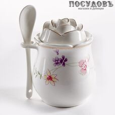 Beatrix Флориана МХ013Е сахарница с крышкой и ложкой 90 мм, фарфор, цветная коробка 3 пр.