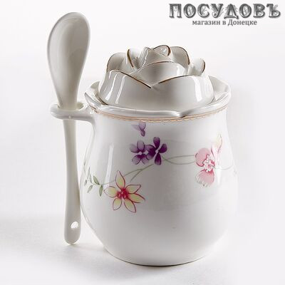 Beatrix Флориана МХ013Е сахарница с крышкой и ложкой 90 мм, фарфор, цветная коробка 3 пр.