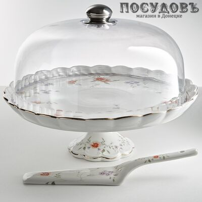 Beatrix Флориана МН013Х тортница с крышкой, фарфор, Ø290 мм, в упаковке 3 пр.