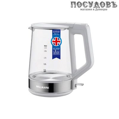 WillMark WEK-1736G электрочайник, 2200 Вт, 1700 мл, стекло термостойкое, внутренняя подсветка, белый