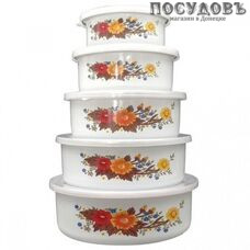 Mallony Familia 008764 миски в наборе с крышками, сталь эмалированная, белый с рисунком, 5 шт.