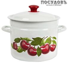 КМК Вишневый сад 41804-202/6-У2 кастрюля с крышкой 8,0 л, сталь эмалированная, цвет белый с рисунком