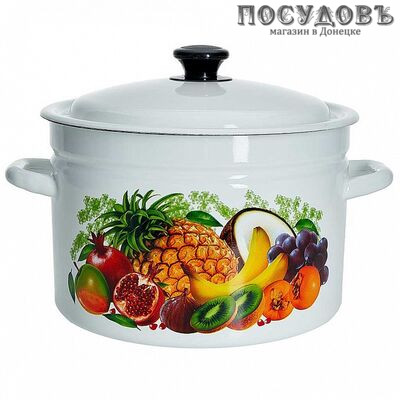 КМК Эквадор 41804-202/6-У2 кастрюля с крышкой 8,0 л, сталь эмалированная, цвет белый с рисунком