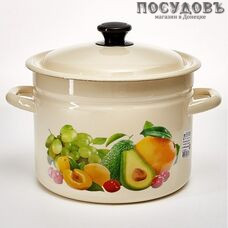 КМК Авокадо 41804-202/6-У2 кастрюля с крышкой 8,0 л, сталь эмалированная, цвет слоновой кости с рисунком