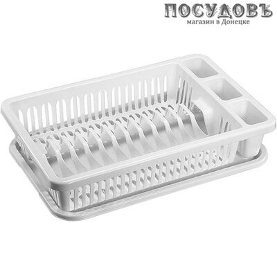 М-пластика М 1174 сушилка для посуды с поддоном, 4 секции, 420×290×80 мм, полипропилен, цвет белый