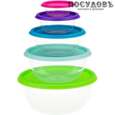 М-пластика Радуга М 1308 миски в наборе с крышкой, полипропилен, 5 шт.