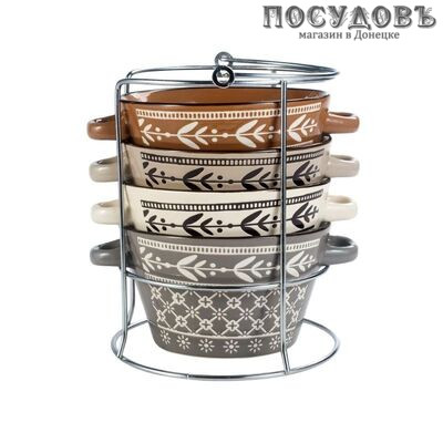 Kelli KL-382 супницы в наборе на подставке керамика 5 пр.