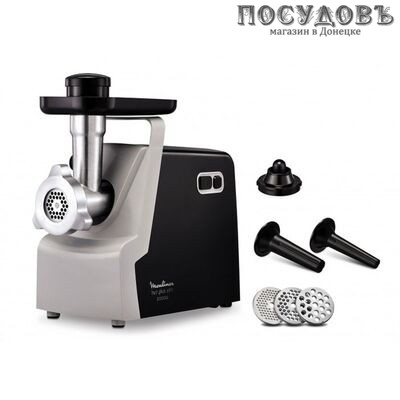 Moulinex ME 542810 мясорубка электрическая 2000 Вт, 2,6 кг/мин, 1 скорость, реверс есть, цвет черный с серым