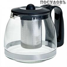 Alpenkok AK-5526/25 чайник заварочный с фильтром, стекло термостойкое, 1250 мл, черный