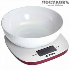 Delta KCE-72 весы кухонные с чашей, до 5,0 кг, цвет белый с бордовым
