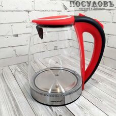 Magnit RMK-3702 электрочайник, 2200 Вт, 2000 мл, стекло термостойкое, внутренняя подсветка, красный