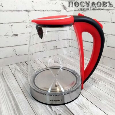 Magnit RMK-3702 электрочайник, 2200 Вт, 2000 мл, стекло термостойкое, внутренняя подсветка, красный