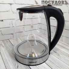 Magnit RMK-3700 электрочайник, 2200 Вт, 2000 мл, стекло термостойкое, внутренняя подсветка, черный-стальной
