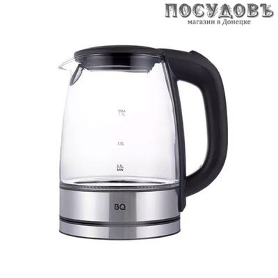 BQ KT1834G электрочайник, 2200 Вт, 1700 мл, стекло термостойкое, сталь-черный