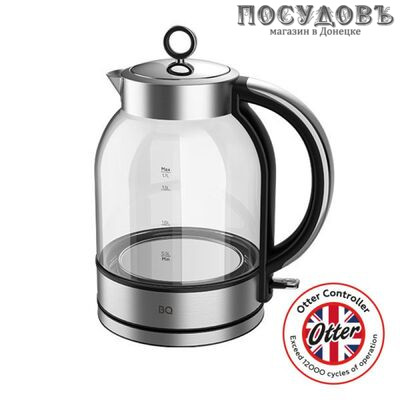 BQ KT1845G электрочайник, 2200 Вт, 1700 мл, стекло термостойкое, сталь-черный