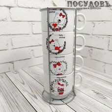 КНР 701-37 кружки в наборе 4 кружки и подставка, 100 мл, керамика, в упаковке 5 пр.