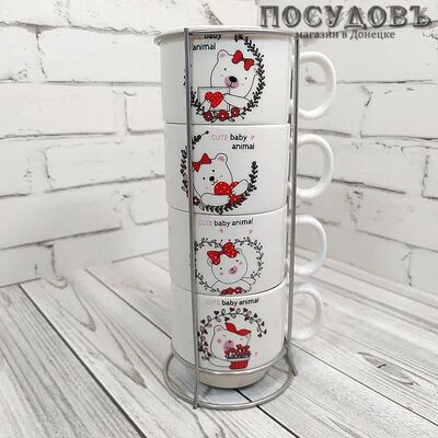 КНР 701-37 кружки в наборе 4 кружки и подставка, 100 мл, керамика, в упаковке 5 пр.