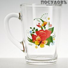 ОСЗ 1334/125 кружка 300 мл, стекло, прозрачная с рисунком Мальва, Россия