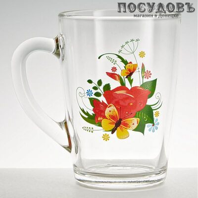 ОСЗ 1334/125 кружка 300 мл, стекло, прозрачная с рисунком Мальва, Россия