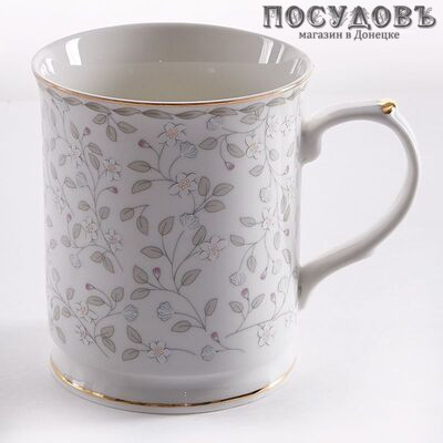 Beatrix МЛ057L1 кружка подарочная 400 мл, фарфор, серый с рисунком, в подарочной упаковке 1 шт.