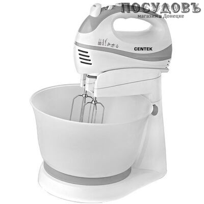 Centek CT-1105 миксер с вращающейся чашей 3,5 л, 320 Вт, 5 скоростей, цвет белый с серым