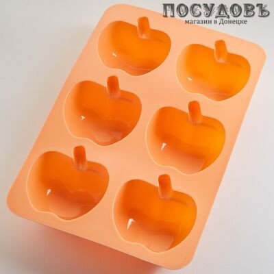 Alpenkok Яблоки AK-6143S, прямоугольная форма для выпечки кексов, 6 формочек, силикон, 260×173×40 мм