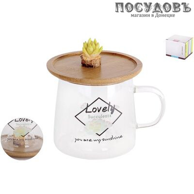 Коралл Eco Lovely KR664 кружка с крышкой, 310 мл, стекло, в упаковке