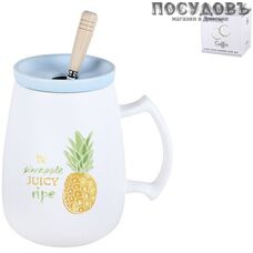 Коралл Pineapple 5100 кружка с крышкой и ложкой, 450 мл, фарфор, в упаковке