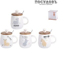 Коралл Альпака 5086 кружка с крышкой и ложкой, 450 мл, фарфор, в упаковке