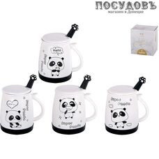Коралл Super Panda 5085 кружка с крышкой и ложкой, 500 мл, фарфор, в упаковке