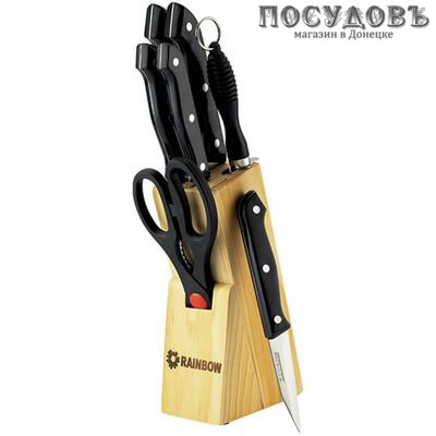 Maestro Rainbow MR-1402 ножи в наборе (5 ножей; мусат; ножницы кухонные; подставка), сталь нержавеющая, 8 пр.