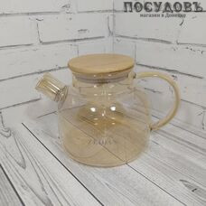 ZEIDAN Z-4363 чайник заварочный с пружинкой и бамбуковой крышкой, стекло закаленное, 1000 мл