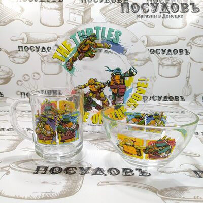 Коралл Черепашки ниндзя PP-3TMNT набор детский, стекло, Россия, в подарочной упаковке 3 пр.