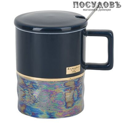 Коралл Happiness 2570030 кружка подарочная с крышкой и ложкой, 380 мл, фарфор, в подарочной упаковке