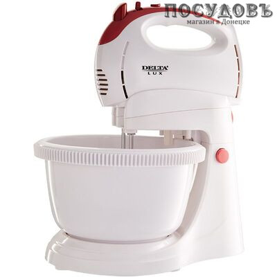 Delta Lux DL-5071C миксер с вращающейся чашей 2,5 л, 350 Вт, 5 скоростей, цвет белый с розовым