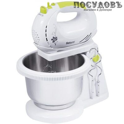 Saturn ST-FP1025 миксер с вращающейся чашей 2 л, 280 Вт, 5 скоростей, цвет белый с зеленым