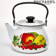 КМК 42104-122/6 Вкус лета, чайник с крышкой, 3 л, сталь эмалированная, белый с рисунком, Россия