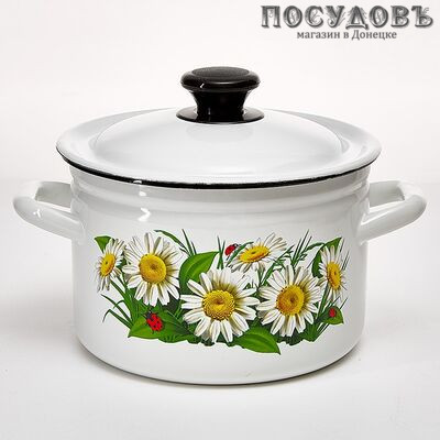 КМК 41704-122/6-У4 кастрюля с крышкой, белый с рисунком, сталь эмалированная, 3,0 л, Ø200×118 мм, 2 пр.