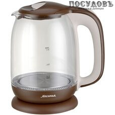 Аксинья КС-1020 электрочайник, 2200 Вт, 1700 мл, стекло термостойкое, подсветка, цвет коричневый с бежевым