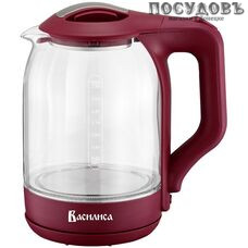 Василиса ВА-1025 электрочайник, 2000 Вт, 1800 мл, стекло термостойкое, подсветка, цвет бордовый