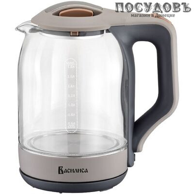 Василиса ВА-1026 электрочайник, 2000 Вт, 1800 мл, стекло термостойкое, подсветка, цвет серый